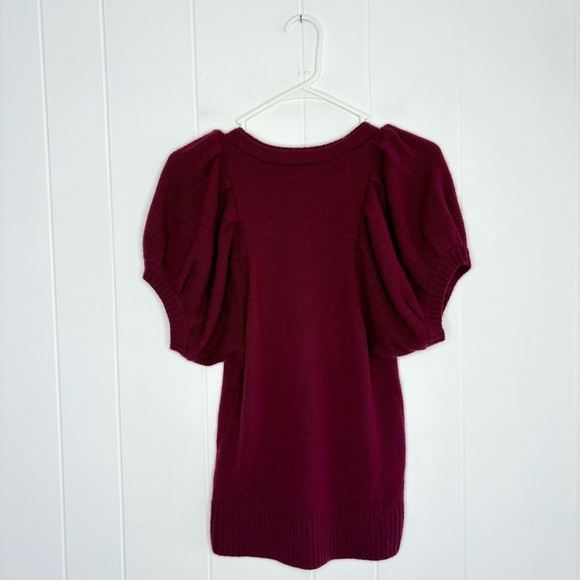 Tsesay 100% Cashmere Puff Sleeve Sweater Short Sleeve Size Small Fall Magenta - Picture 4 of 7